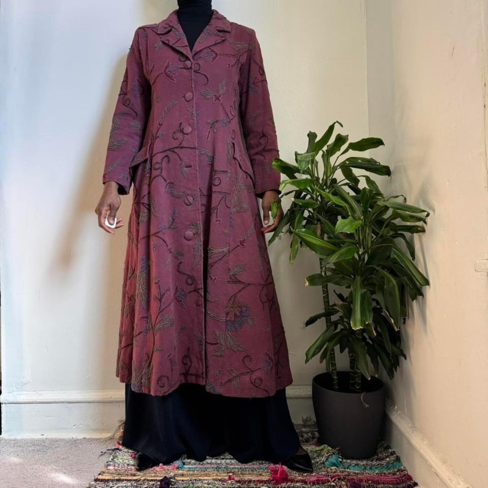 Vintage‎ boho floral Embroidered Trench coast